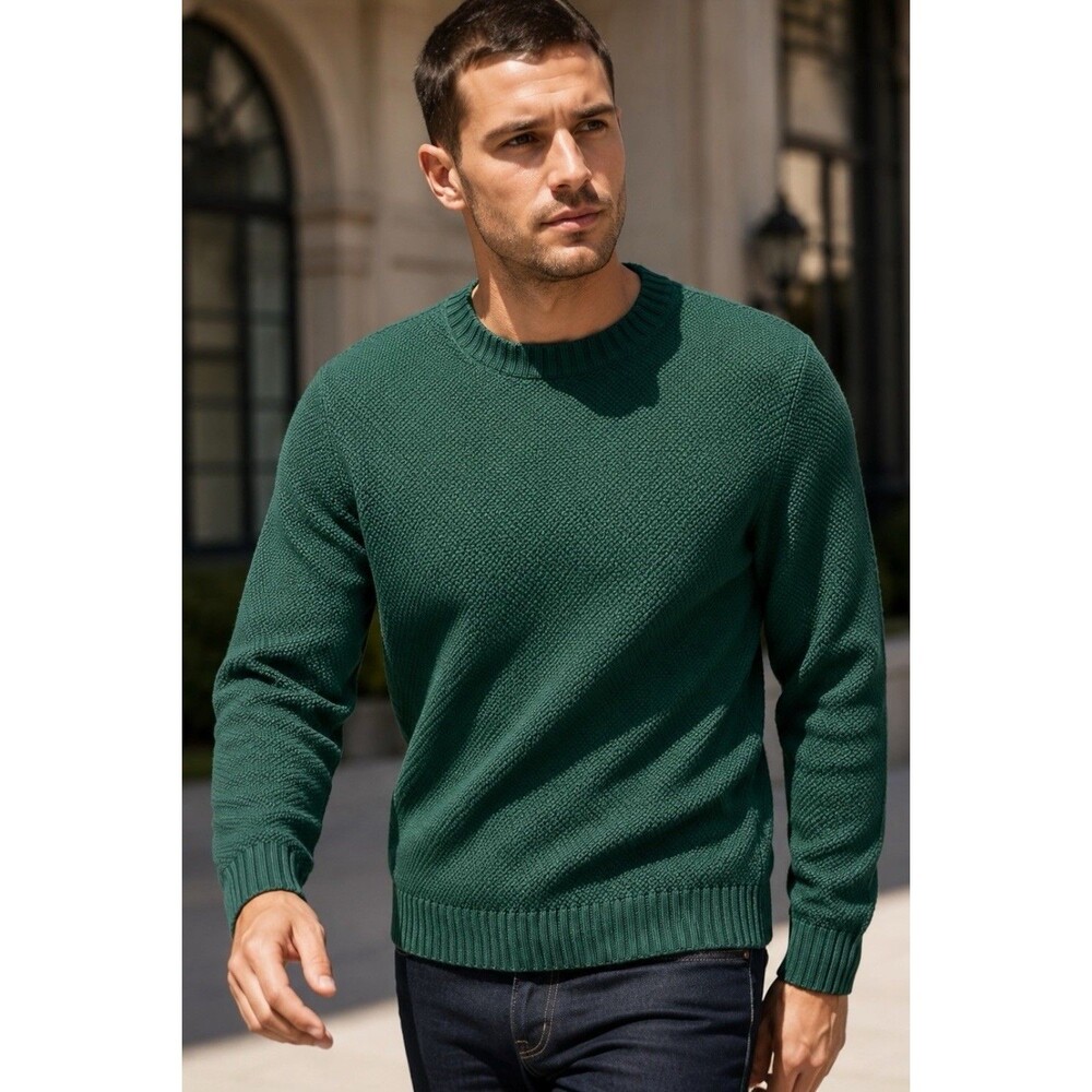J Crew Sweater Mens S Green Crewneck Premium Basket-stitch Business Casual - Picture 2 of 16